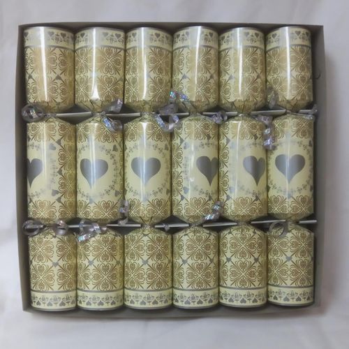 CHRISTMAS CRACKERS  6PCS GOLD W/SILVER HEART