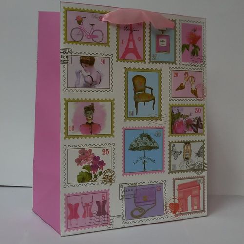 GIFTBAG PINK WITH ASST.STAMPS