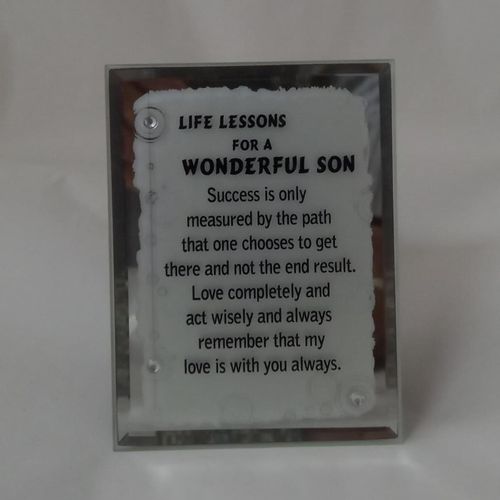 GLASS PLAQUE LIFE LESSON FOR A WONDERFUL SON