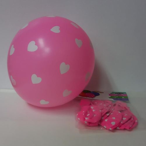 BALLOONS PINK WITH WHITE HEARTS 10PCS