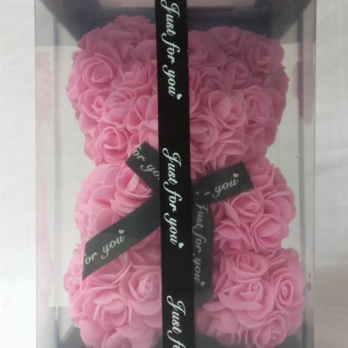 ROSE TEDDY PINK WITH BLACK BOW