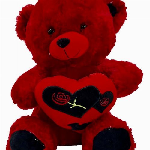 RED TEDDY WITH FLOWER &LOVE ON HEART PILLOW