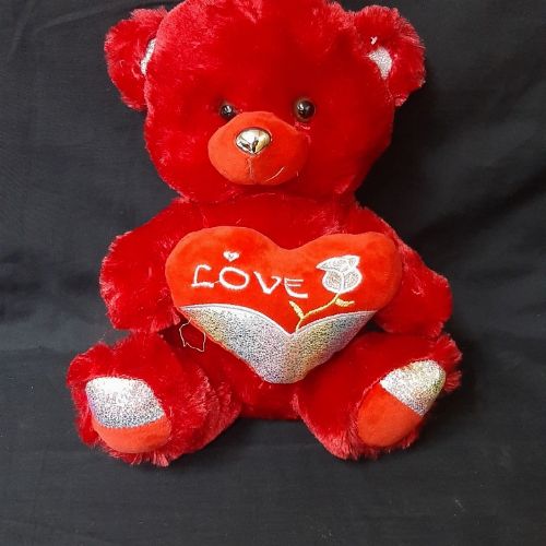 RED TEDDY WITH SILVER HEART