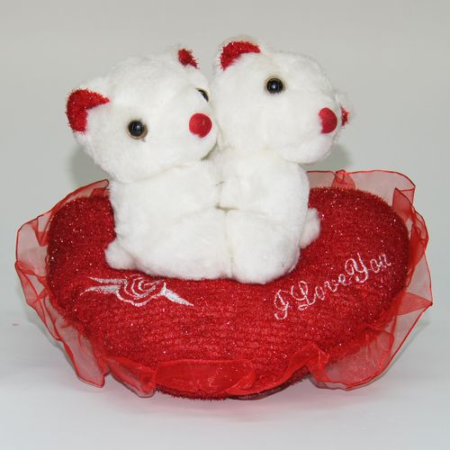 Twin teddy on heart White/Red