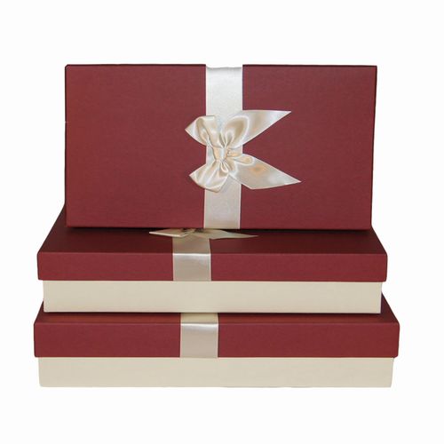 Gift box set of 3 BEIGE BOX/ MAROON LID