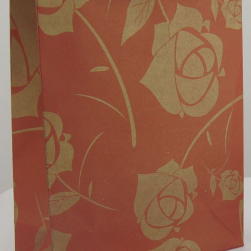 GIFTBAG RED/GOLD FLOWERS
