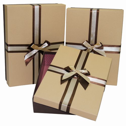 Gift box set of 3 BROWN BOX & BEIGE LID