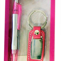 Pen with Leather Keyring Pink
