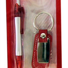Pen with Leather Keyring Red