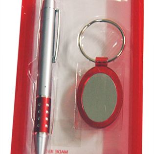 Pen with Oval Keyring Red