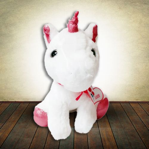 32cm White Unicorn with Pink