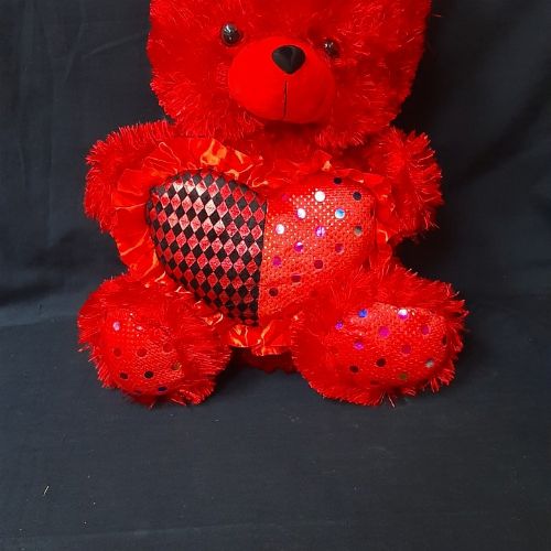 RED TEDDY WITH RD/BK FRILLED HEART PILLOW