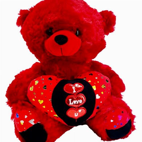 RED TEDDY WITH ILOVE YOU HEART PILLOW