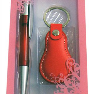 Pen & Leather Keyring Set Red