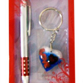 Pen & Keyring Set RED/SILVER RED BOX