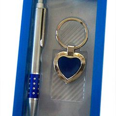 Pen with Keyring Set Silver/Blue