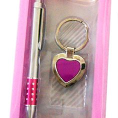 Pen with Keyring Set Silver/Pink