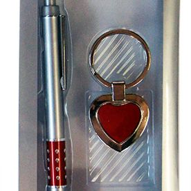 Pen with Keyring Set Silver/Red
