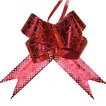 BUTTERFLY PULL BOWS 10PCS RED W/HEARTS