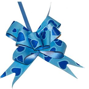 BUTTERFLY PULL BOWS 10PCS BLUE W/HEARTS